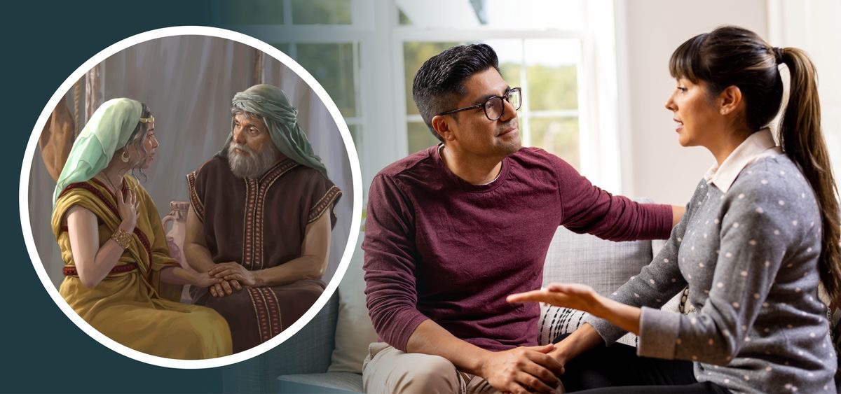 Muanetu wa balume utela mukajende ne ntema. Foto uleja Abalahama uteleja Sala ne ntema yonso.