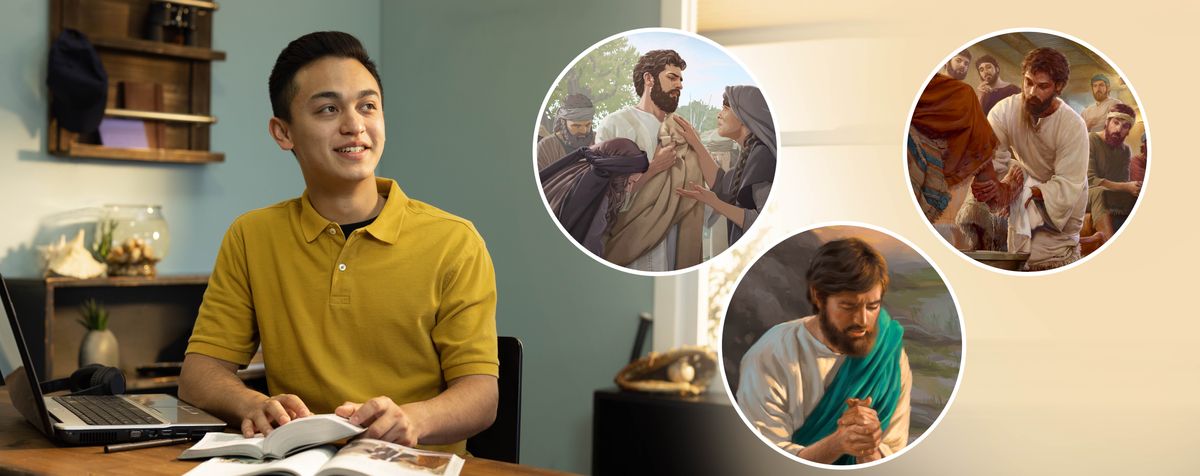 Muanetu wa balume welangana meji padiye udilongela Bible. Bimfuanyi bilamakaja: 1. Yezu ne Mâta ne Mariya badila. 2. Yezu usambila. 3. Yezu owesha umue wa ku bapostolo bende mâyi ku makasa.