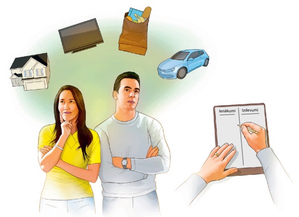 Vīrs un sieva apsver, kam tērēt līdzekļus