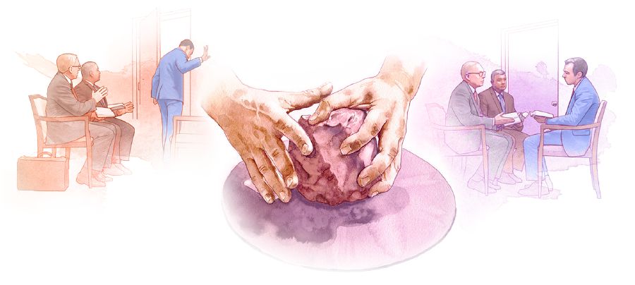 Kristietis nevēlas runāt ar draudzes vecākajiem un dodas prom, bet pēc tam atgriežas, lai uzklausītu viņu padomu, tā ļaujot Jehovam sevi veidot