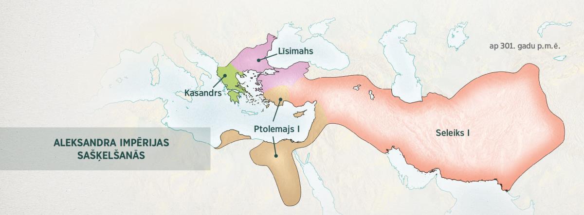 Grieķijas impērija, ko savā starpā sadalījuši četri Aleksandra karavadoņi