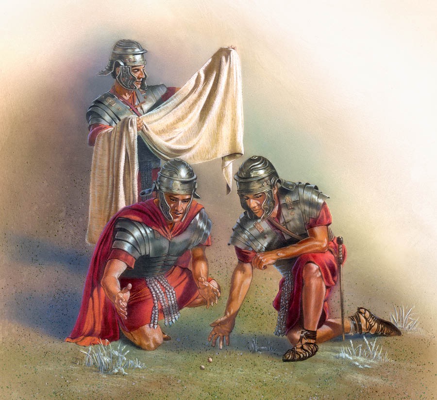 Kareivji met lozes par Jēzus drēbēm