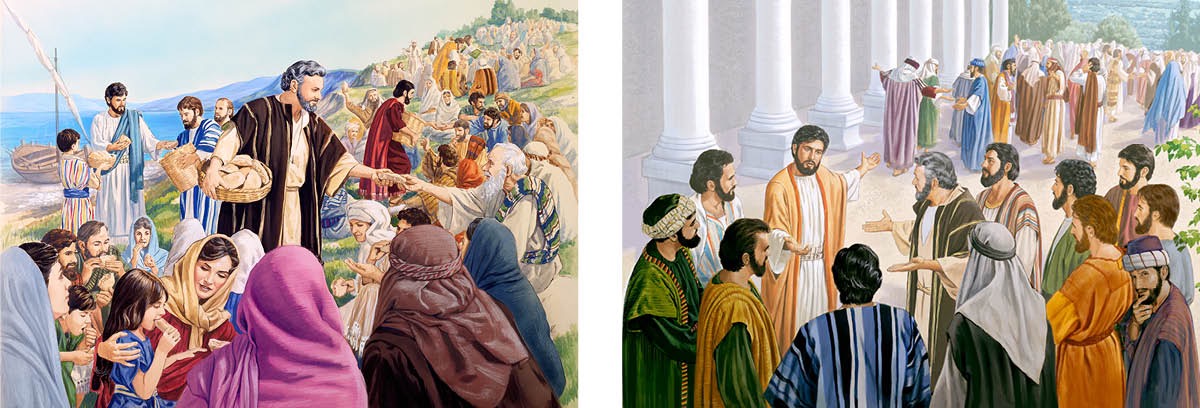 Jēzus brīnumainā veidā paēdina savus mācekļus; daudzi mācekļi pārstāj sekot Jēzum, un viņš vaicā apustuļiem, vai arī tie nedomā viņu atstāt