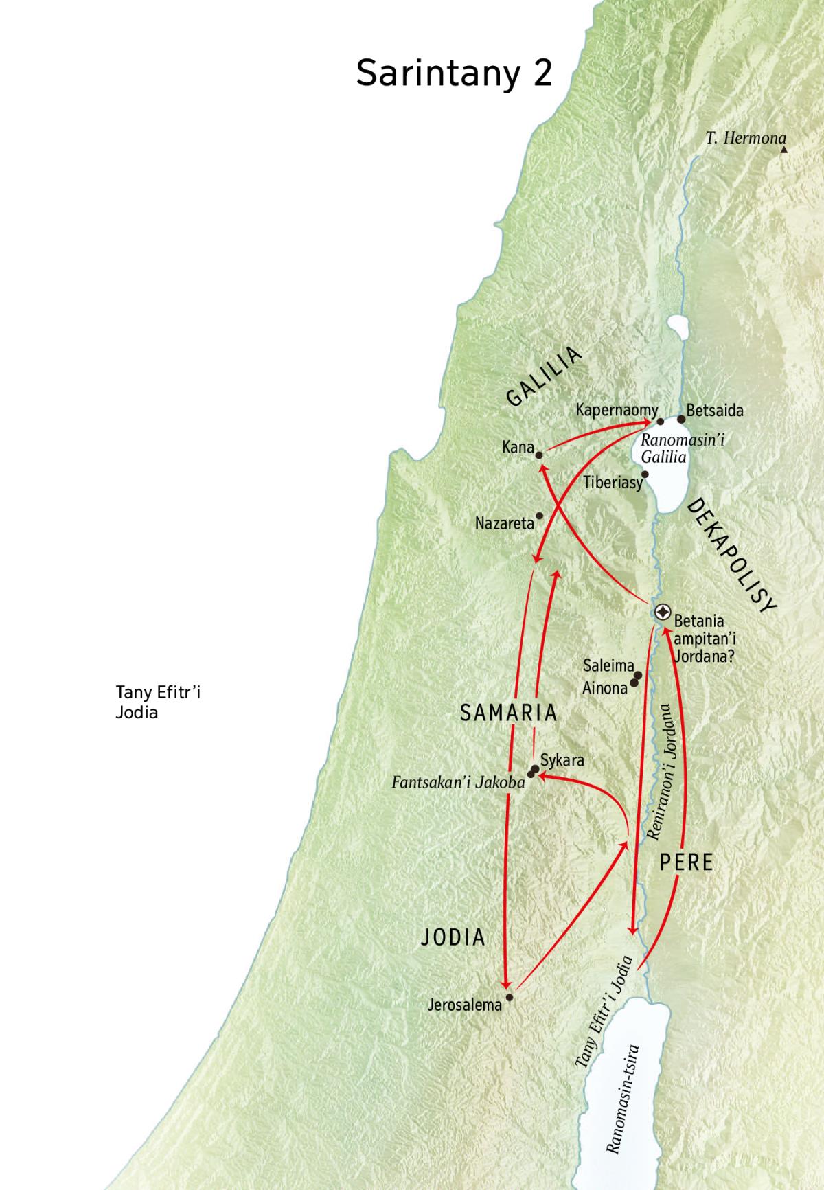 Sarintanin’ireo toerana nandalovan’i Jesosy, anisan’izany ny Reniranon’i Jordana sy Joda