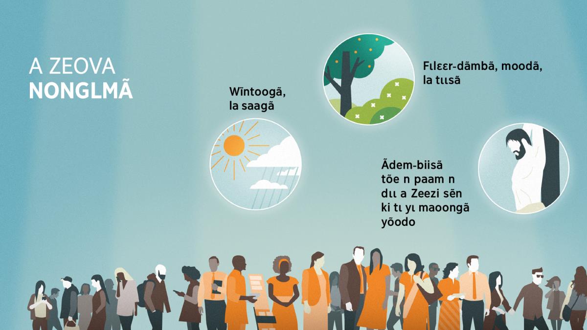 Neb sẽn yaa buud toɛy-toɛya, tɩ b yʋʋmã me pa yembr ye. Fot-rãmba: Bũmb kẽer sẽn wilgd t’a Zeova nonga ãdem-biisã. 1. Wĩntoogã la saagã. 2. Fɩlɛɛr-dãmbã, moodã, la tɩɩsã. 3. Ãdem-biisã sẽn tõe n paam n dɩ a Zeezi sẽn ki tɩ yɩ maoongã yõodã.