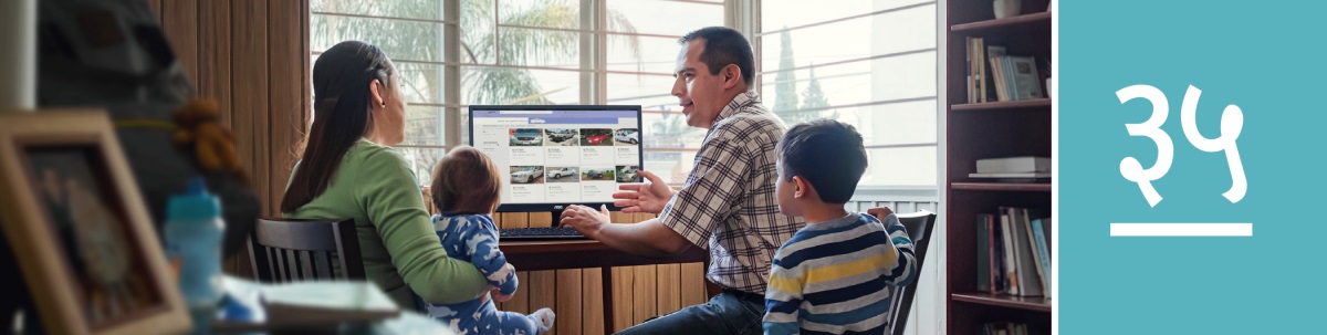 धडा ३५. कार खरेदी करण्याआधी एक पती वेबसाईटवरून गाड्यांबद्दल माहिती काढत आहे आणि त्याची पत्नी आणि मुलंही पाहत आहेत.