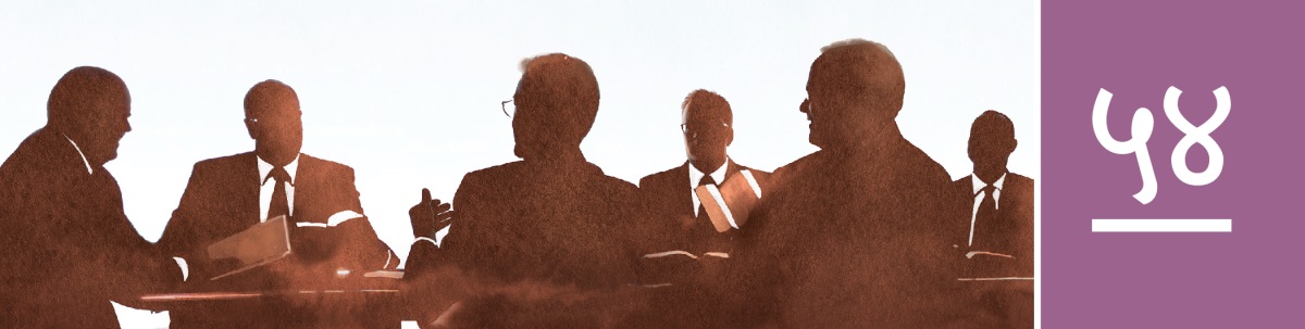 धडा ५४. यहोवाच्या साक्षीदारांच्या नियमन मंडळाचे सदस्य एकत्र आले आहेत.