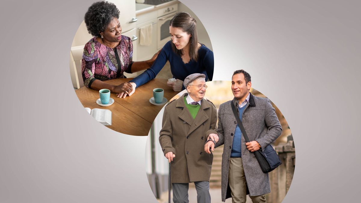 कोलाज: १. एक बहीण दुःखात असलेल्या एका तरुण बहिणीचं प्रेमाने सांत्वन करत आहे. २. एक तरुण भाऊ एका वयस्कर भावाला सेवाकार्यात आनंदाने मदत करत आहे.