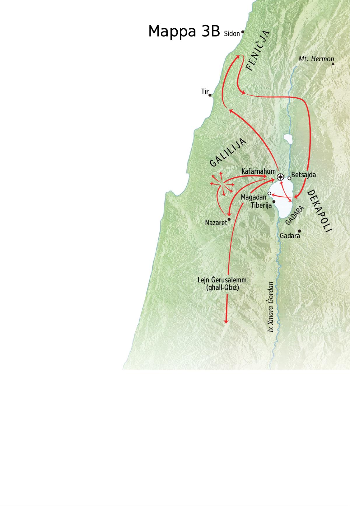 Mappa taʼ postijiet li għandhom x’jaqsmu mal-ministeru taʼ Ġesù fil-Galilija, il-Feniċja, u d-Dekapoli