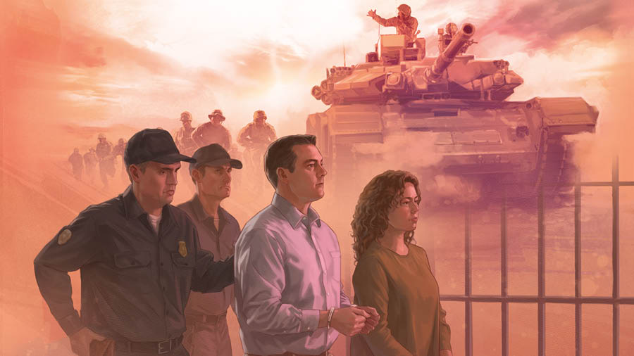 Grupp taʼ stampi: Eżempji taʼ inġustizzja. 1. Suldat isuq tank tal-​gwerra u suldati oħrajn mexjin warajh. 2. Il-​pulizija jarrestaw lil koppja li huma Xhieda taʼ Ġeħova.