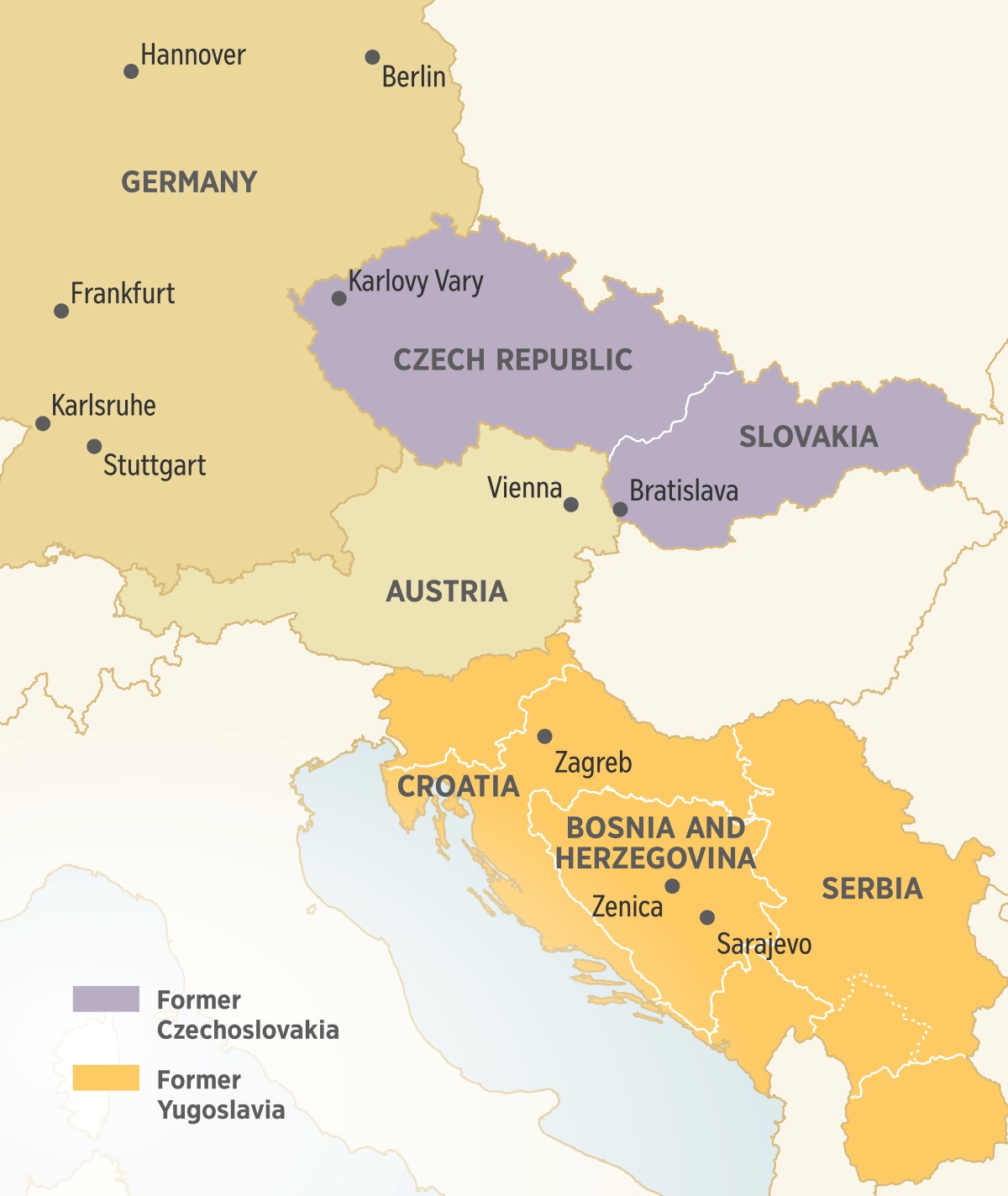 Imephu yeCentral Europe etshengisa izindawo lapho uPeter Hamadej ahlala khona.