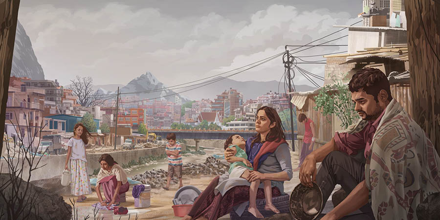 गरिबीको चपेटामा परेका मानिसहरू जसोतसो आफ्नो आधारभूत आवश्‍यकता पूरा गर्न कोसिस गर्दै छन्‌।