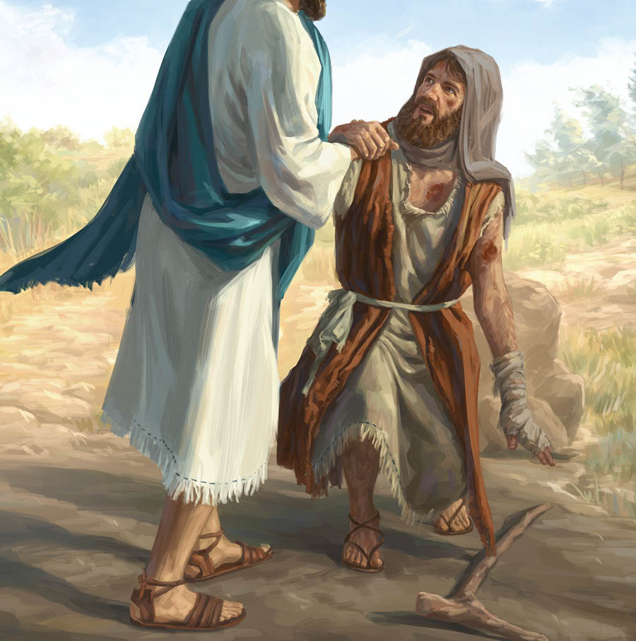 कुष्ठ रोग लागेको मान्छेलाई येसुले निको पार्दै हुनुहुन्छ।