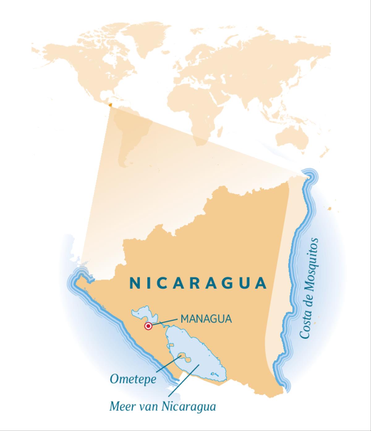 Een kaart van Nicaragua