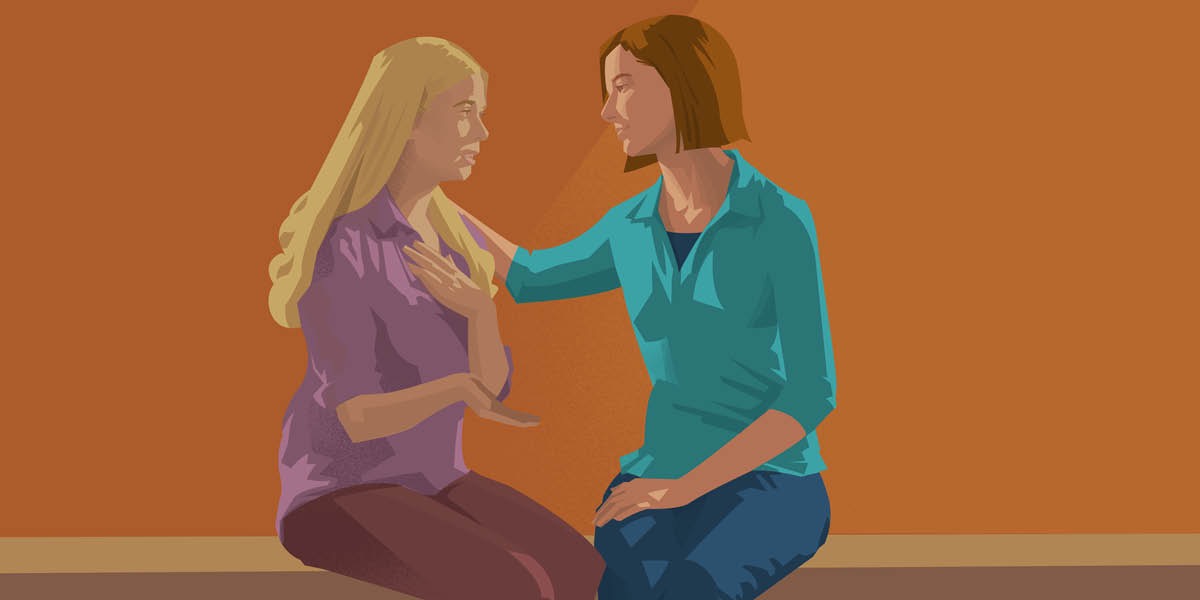 Een vrouw die een vriendin vergeeft