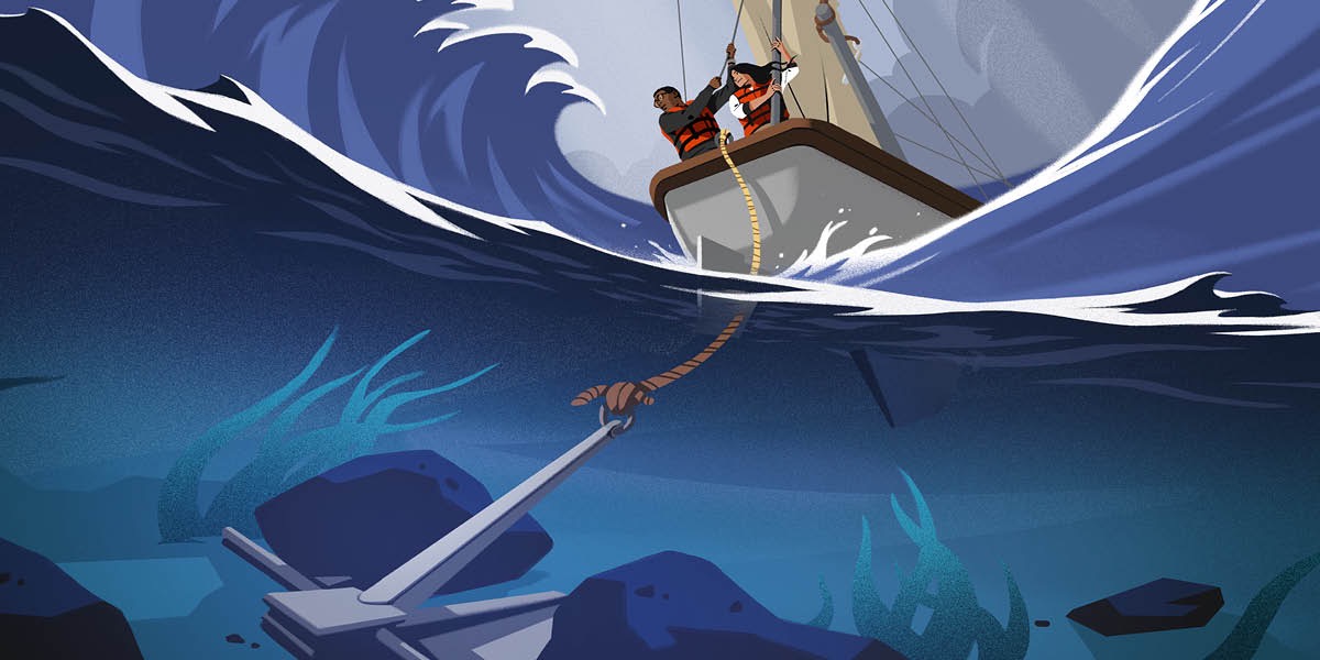 Een anker houdt een boot tijdens een storm stabiel