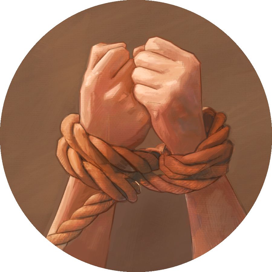 Koorden die om de polsen van iemand gebonden zijn