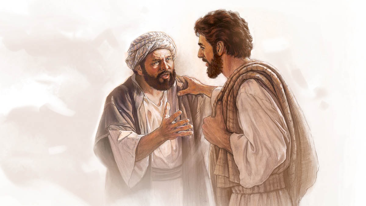 Jezus stelt een vraag aan een van zijn discipelen