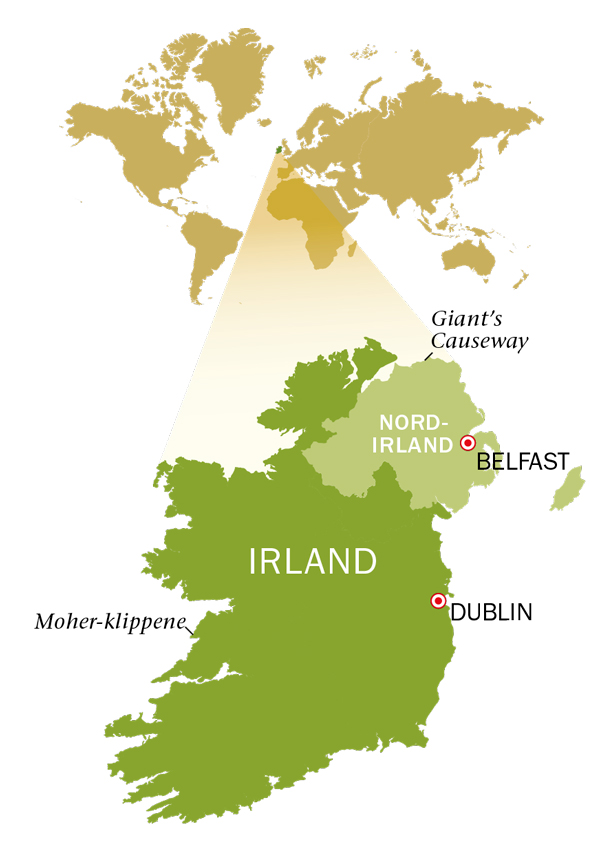 Kart over Republikken Irland og Nord-Irland