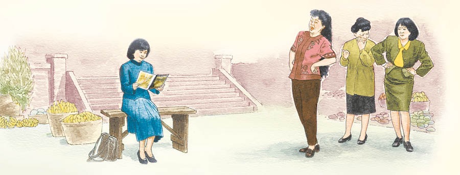 Noen gjør narr av en kvinne som leser litteratur om Gud