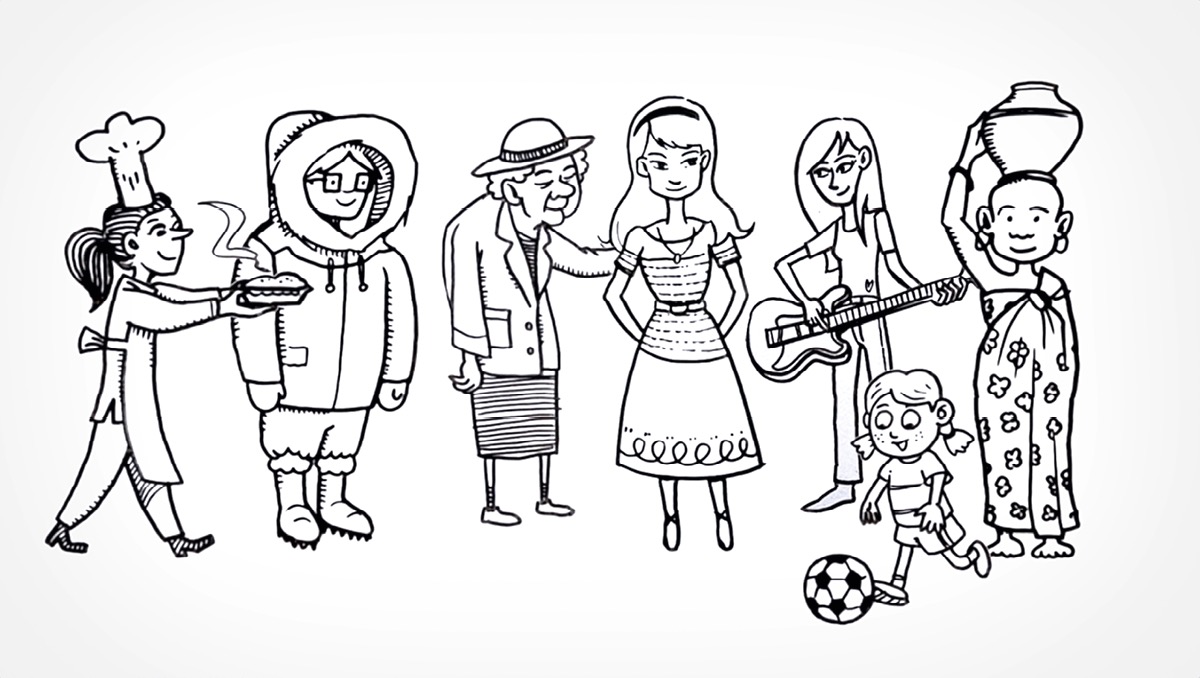 Et bilde fra videoen «Hva er en ekte venn?» En tenåring står sammen med vennene sine. De er i forskjellige aldere, har ulik bakgrunn og har forskjellige talenter.