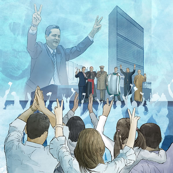 Ledere som kunngjør fred framfor folkeskarer