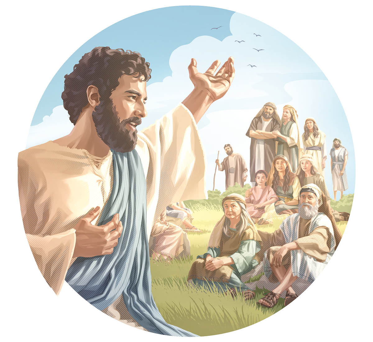 Yesu akuphunzitsa gulu la amuna, akazi komanso ana pa Ulaliki Wapaphiri.
