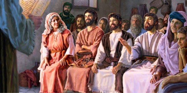 Mary sits with her sons at a Christian meeting; one of them makes a comment