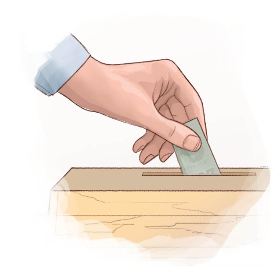 ଦାନ ବାକ୍ସରେ ପଇସା ଦିଆଯାଉଛି