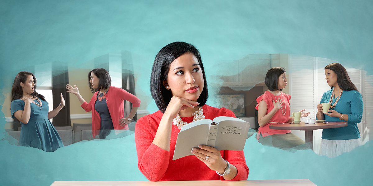 Чырыстон сылгоймаг Библи кӕсы ӕмӕ хъуыды кӕны, хоимӕ куыд аныхас кӕна, ууыл: уайдзӕфты бын ӕй фӕкӕна ӕви йемӕ фӕлмӕнӕй аныхас кӕна