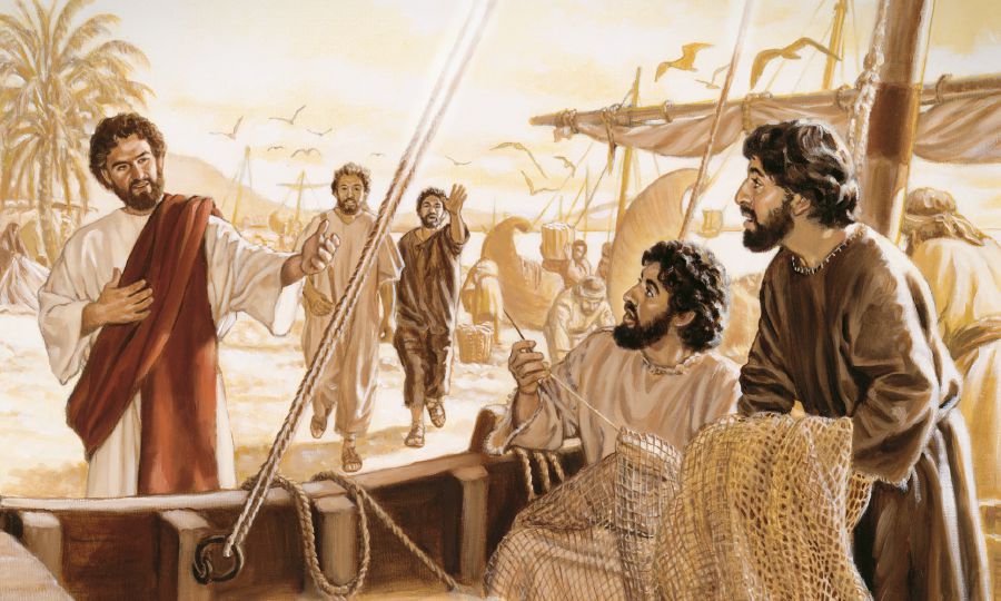 Pedro ku Andres ta wak kon Hesus ta yama Santiago i Juan pa ta su disipelnan