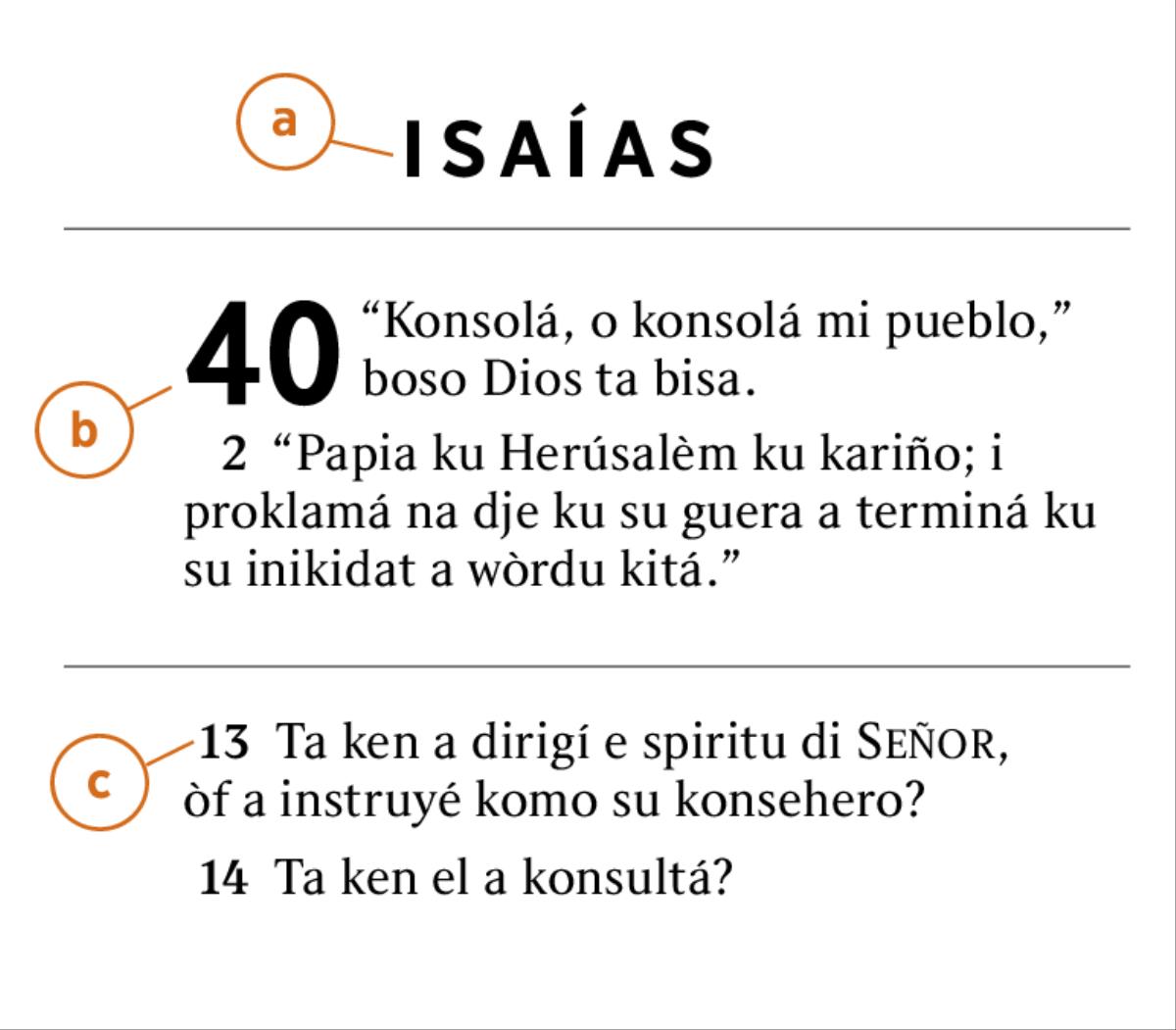 A resaltá un pasashi di Beibel pa mustra kon pa haña a) un buki di Beibel, b) e kapítulo i c) e versíkulo