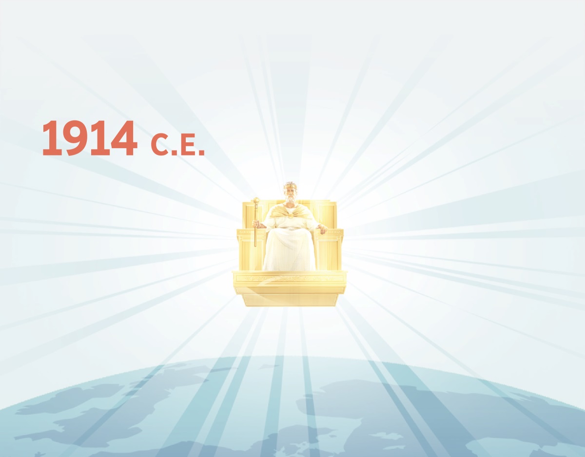 Jesus sidaon lo throne blo hem lo heven and rul ovarem earth lo 1914 C.E. Laet shaen kam from hem.