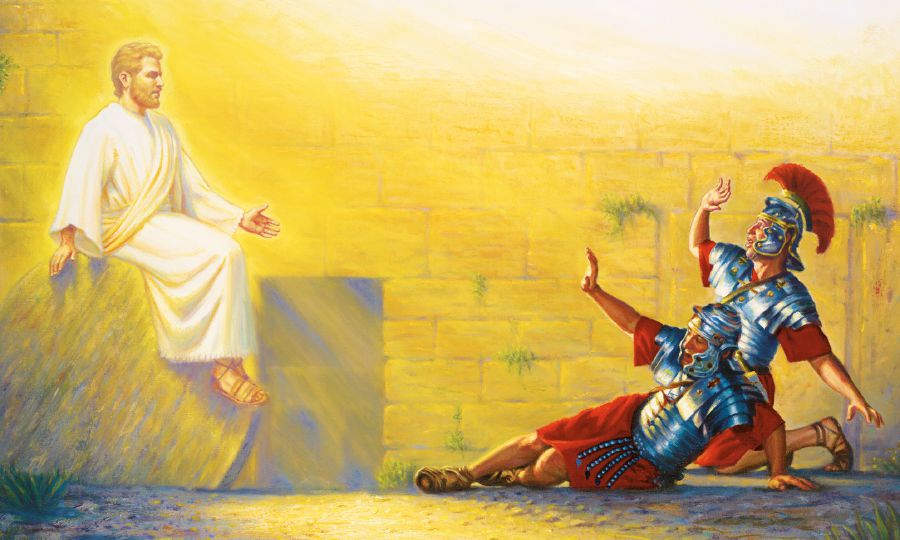Olketa soldia fraet tumas taem wanfala angel showim tomb bilong Jesus wea emti