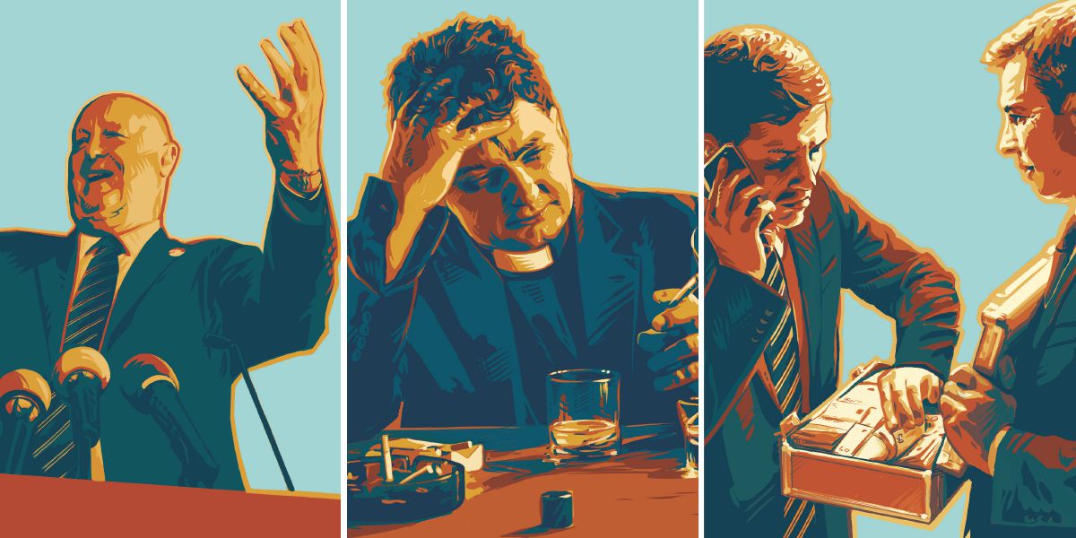 Wanfala big man bilong politik hem toktok, wanfala priest hem drink and smoke, and tufala bisnisman stealim selen