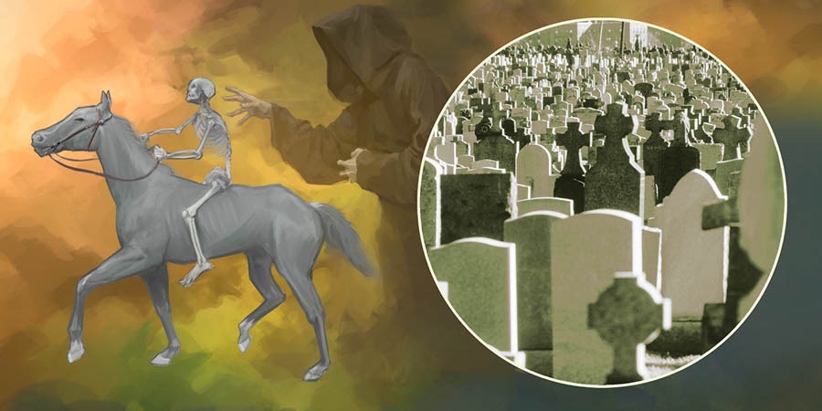 Man wea raedem horse wea kala bilong hem luk nogud hem piksarem dae wea kamaot from sik and olketa nara nogud samting, and evriwan hia go long Grev