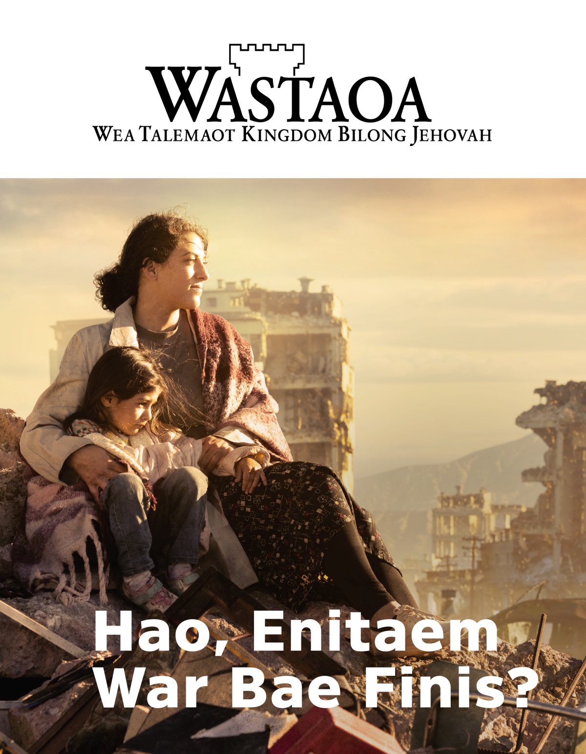 Wanfala woman putim hand blo hem raonem dota blo hem taem tufala sidaon lo olketa rabis lo wanfala taon wea war spoelem. Olketa building wea distroe hem evriwea raonem tufala.