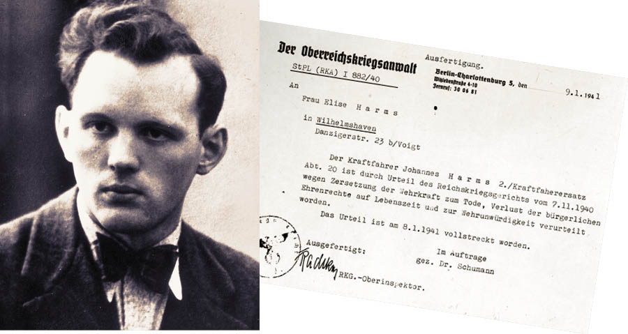 Kolaż: 1. Johannes Harms. 2. Odpis aktu zgonu.