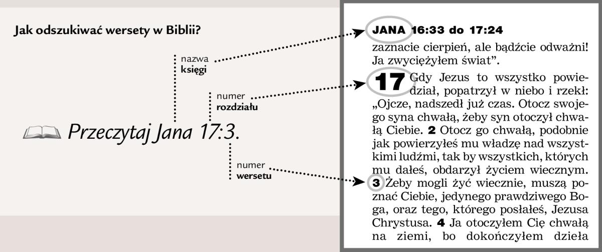 Diagram pokazujący, jak odszukiwać wersety