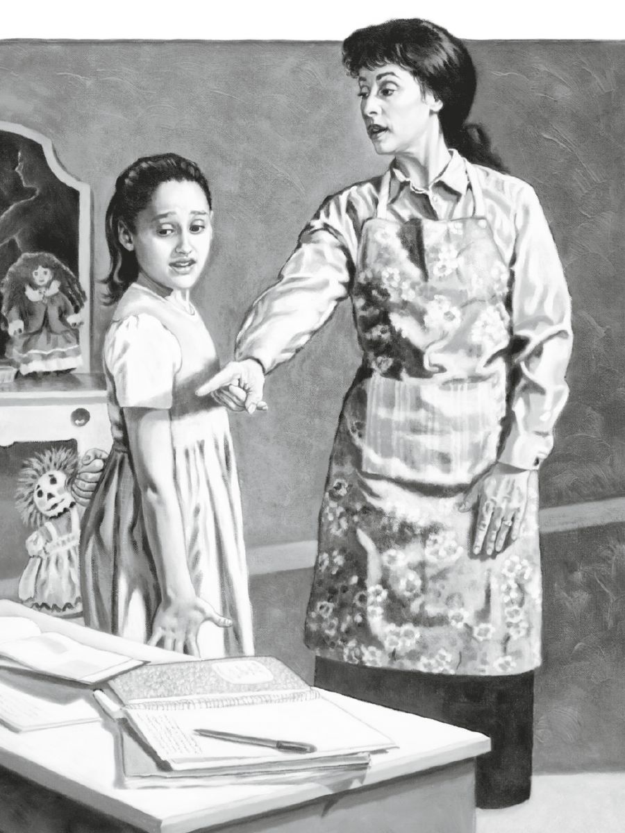 Mama mówi córce, żeby skończyła odrabiać lekcje