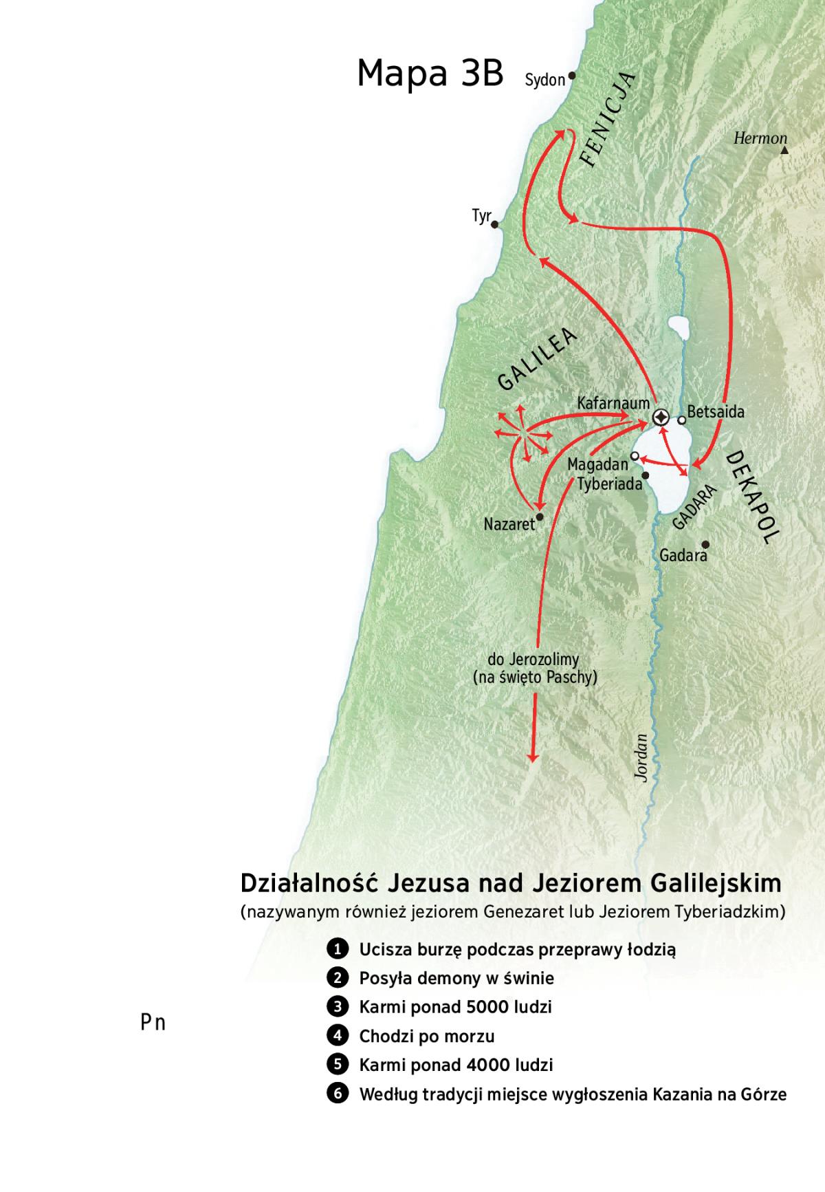 Mapa — miejsca związane ze służbą Jezusa w Galilei, Fenicji i Dekapolu