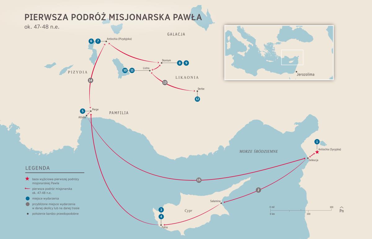 Dzieje Apostolskie — pierwsza podróż misjonarska Pawła (Dz 13:1 do 14:28), ok. 47-48 n.e.