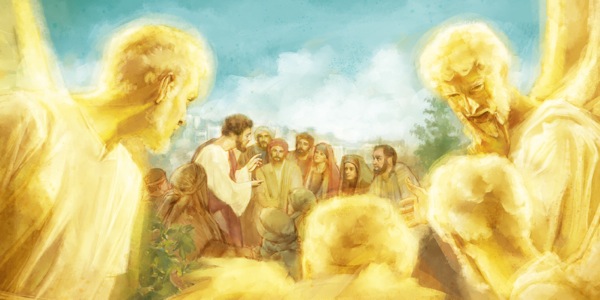 Angels listening in as Jesus speaks to people about God’s Kingdom