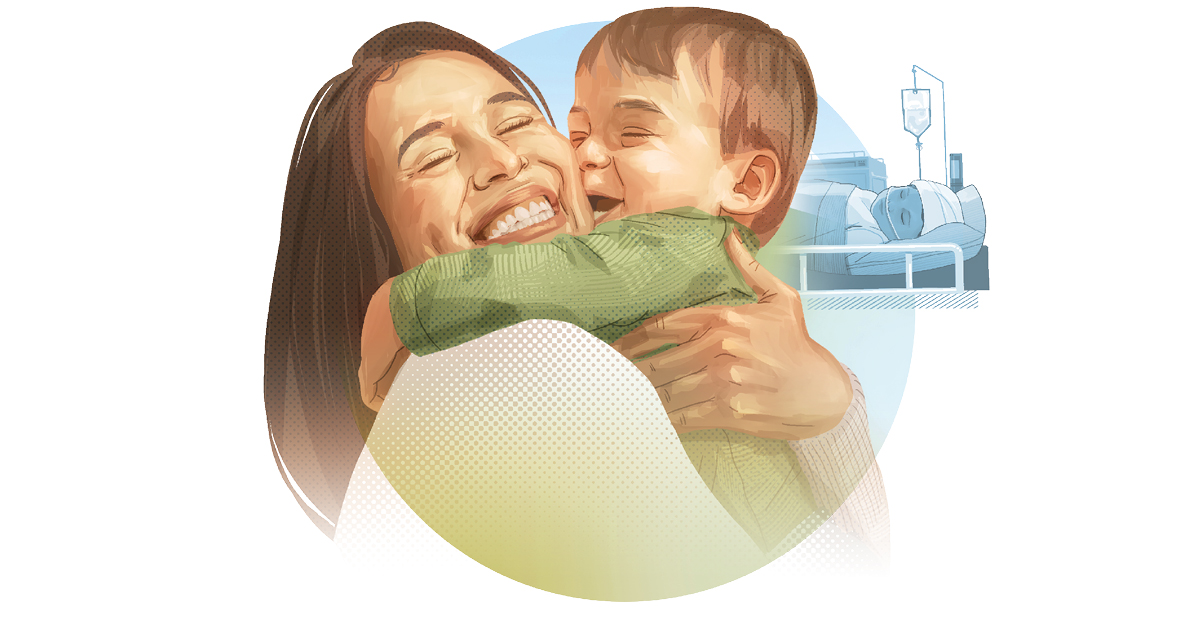 یو هلک چې ناروغ وُ بېرته روغ شوُ او مور ته غېږ ورکوي.‏