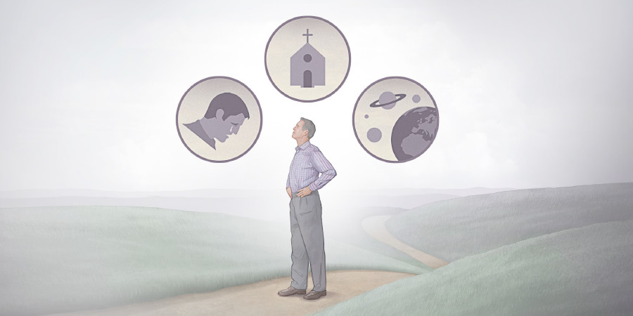 Um homem pensando a respeito do sofrimento humano, da religião e do Universo