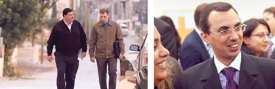 Conjunto de imagens: 1. Um árabe e outro homem caminhando e conversando. 2. Um homem judeu conversando e sorrindo.