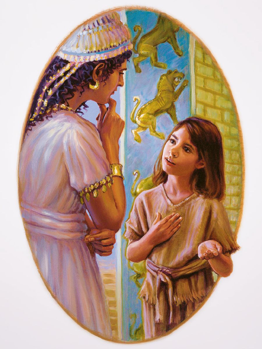 Uma menina israelita conversa com a esposa de Naamã