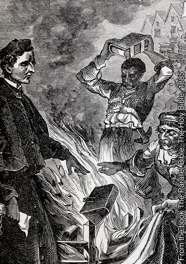 Pessoas queimando exemplares da Bíblia