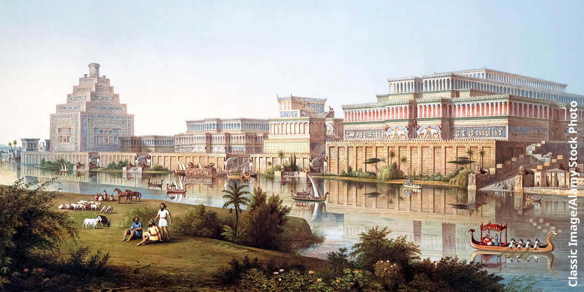 A visão de um artista sobre como eram as construções e monumentos da antiga Nínive.