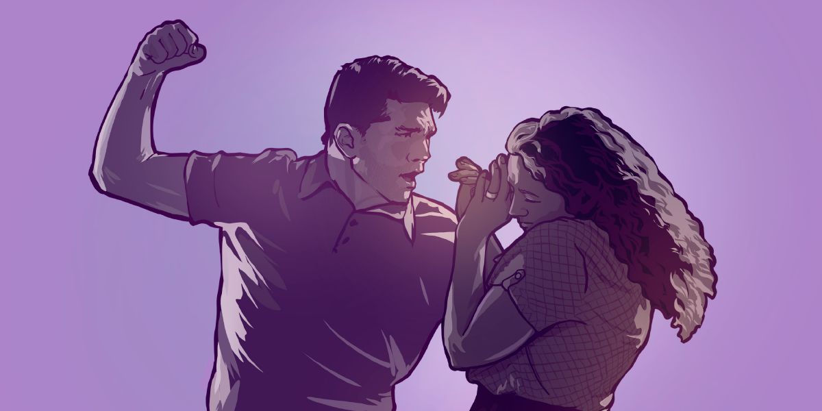 Um homem pronto para bater em uma mulher